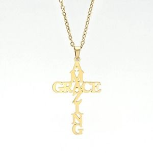 "Amazing Grace" Cross 18k Gold Plated Necklace